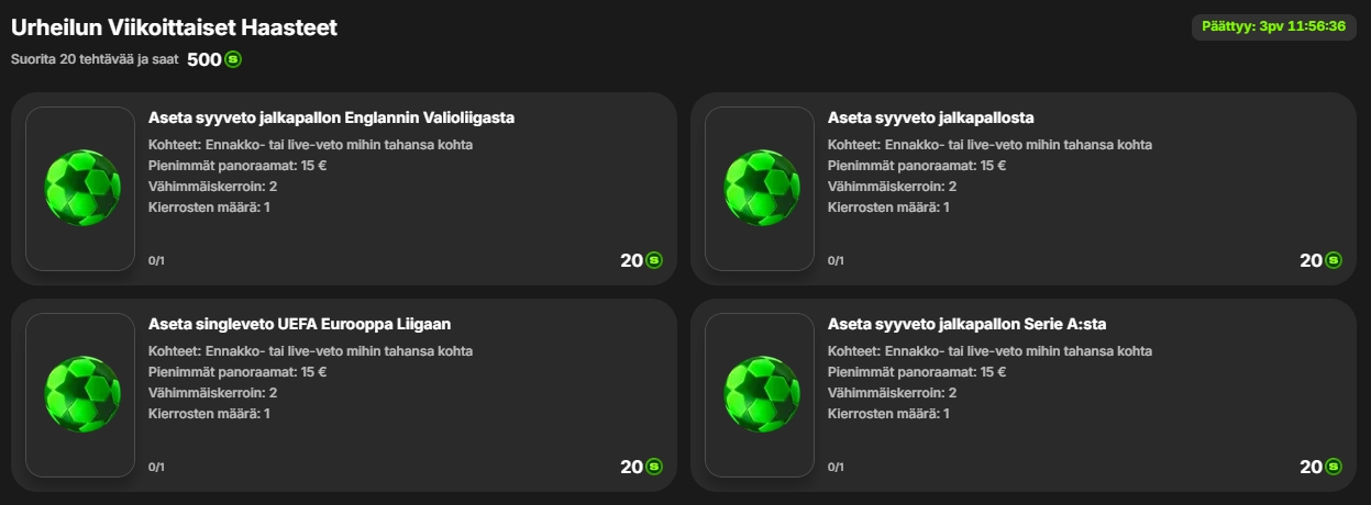 Spinit-kasinon urheiluvedonlyönnin viikkotehtävät