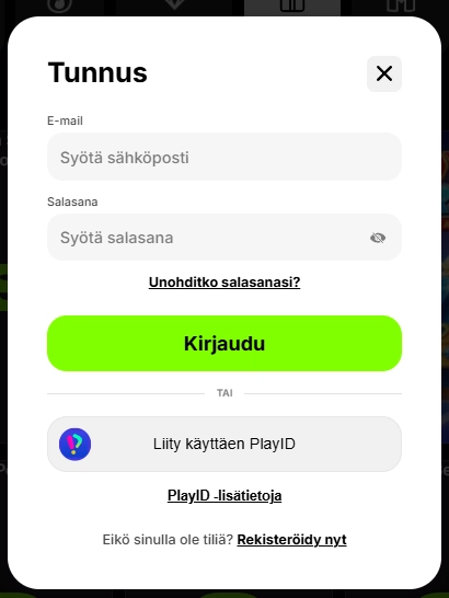 Spinit-kasinon kirjautumissivu